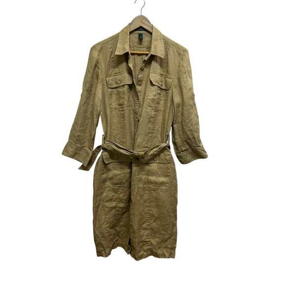 Lauren Ralph Lauren Neutral Linen Button Front Shirt Dress Size 16 - Picture 1 of 5